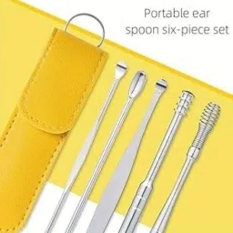 Portable Ear Wax Cleaning Tools With Leather Pouch Spring Curette ( yellow)-image-14