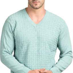 Men Self Design V Neck Light Green Sweater-image-72