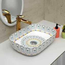 Premium Quality Ceramic Glossy Moroccan Art Basin For Bathrooms & Living Room MR-012 [18 x 13 x 5 ]INCH Table Top Basin-image-63