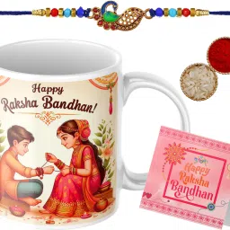 Rakhi with mug _ _KQ82 Assorted Rakhi, Mug, Greeting Card, Chawal Roli Pack Set-15