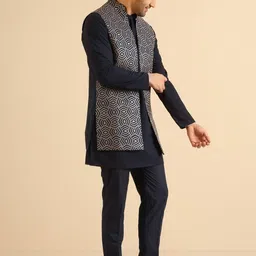 KISAH Men Embroidered Sequinned Long Sleeves Kurta Jacket Trouser Set image 4