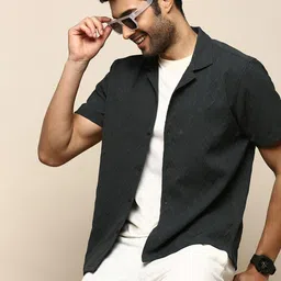 INVICTUS Club Slim Fit Textured Cuban Collar Cotton Casual Shirt-image-96