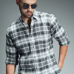 High Star Classic Tartan Checked Pure Cotton Casual Shirt-image-17
