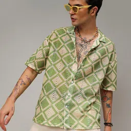 Campus Sutra Geometric Block Oversized Shirt-image-1