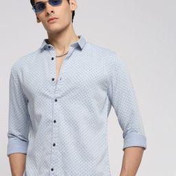 SHOWOFF Standard Slim Fit Micro Ditsy Printed Oxford Spread Collar Cotton Casual Shirt-image-50