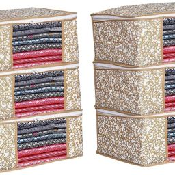 ANNORA INTERNATIONAL Set Of 6 Beige High Quality Non Woven With Window Saree cover/Wardrobe Organizer Cotton Laundry Bag-picture-16