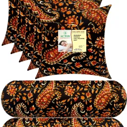 Combo Set Of 5 Cushion And 2 Microfibre Floral Bolster Pack of 7-image-103