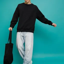 HIGHLANDER Geometric Self Design Drop Shoulder Sleeves Oversized Textured Sweatshirt image 3