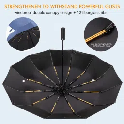 frackson 12 Rib Umbrella Automatic Open with Wind Vent, Big size for Rain, Windproof. Umbrella image 2
