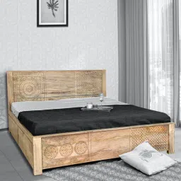 fabuliv Dravidian Queen Size Bed With Drawer Storage In Vintage White Finish-picture-29