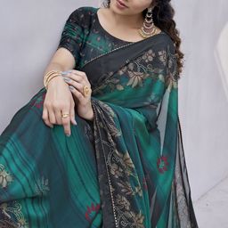 mirchi fashion Floral Print Daily Wear Chiffon, Georgette Saree-picture-26