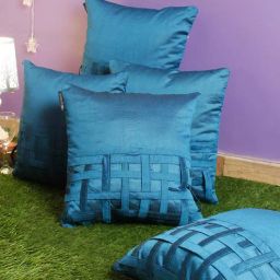 romee Blue Polyester Solid 16x16 inches Cushion Cover (5Pc)-picture-2