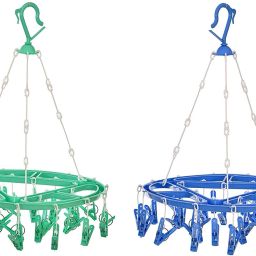 Cloth Drying Stand Hanger with 24 Clips/pegs, Baby Clothes Hanger Stand, Round Plastic Dress Pack of 2 Hangers ForDress-3
