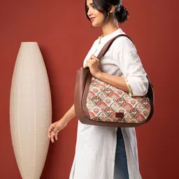ZOUK Ethnic Motifs Printed Structured Jute Shoulder Bag-15