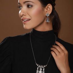 Anouk Oxidized German Silver-Plated Peacock-design Jewellery Set-image-0