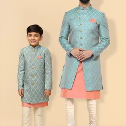 KISAH Self-Design Cotton Kurta Sherwani Set-picture-20