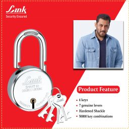 link Smart 65mm Round |7 Levers|Double Locking|Hardened Shackle|50k Key Combination Padlock image 2