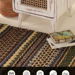 Peepul Tree Brown & Beige Geometric Handmade Woollen Carpet image 5
