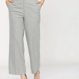 Women Flared Grey Cotton Blend Trousers-image-58