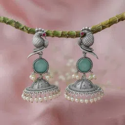 Beautiful Unique Design Oxidised Silver Stone Earrings Alloy Stud Earring-image-32