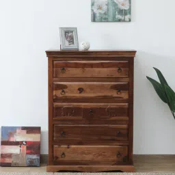 mudramark from pepperfry Airavana Sheesham Wood Chest Of Drawers in Scratch Resistant Rustic Teak Finish-picture-0