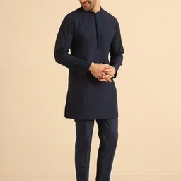 KISAH Men Embroidered Sequinned Long Sleeves Kurta Jacket Trouser Set image 2