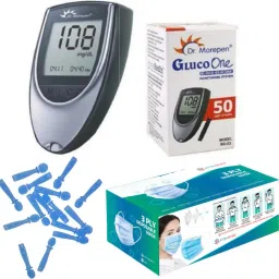 Glucometer with 200Strips, 200Accuvet Lancets, 50 Atomshield 3ply mask| Glucometer-25