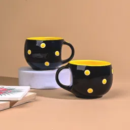 Pack of 2 Ceramic Polka Doted Tea Cups Set of 2, 150ml Coffee Mugs for Home Office-picture-45