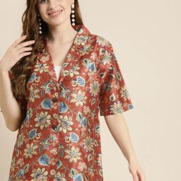Women Floral Print Single Breasted Casual Blazer-image-44