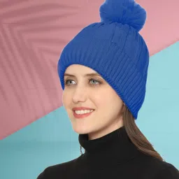 Winter Woolen Warm Beanie (Fur Inside Soft Pompom on top) Winter caps for Women Beanie-picture-19