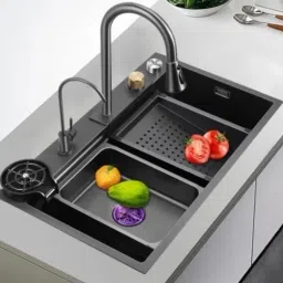 Waterfall Kitchen Sink 30 X 18 X 9 Inches Single Bowl Premium Stainless Steel Matt Finish with SS 304 Pull Down faucet & complete set Vessel Sink-11