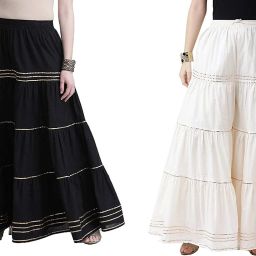 Pack of 2 Women Regular Fit Black, White Viscose Rayon Trousers-image-88