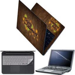 FineArts Laptop Skin with Screen Guard and Key Guard - Enjoy Your Moment on Brown Wooden Combo Set-14