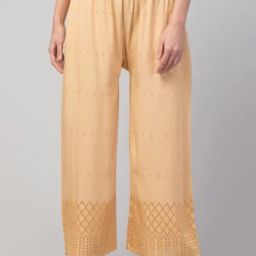 Women Regular Fit Gold Viscose Rayon Trousers-image-70