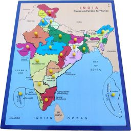Wooden India Map With States and Capitals Puzzle With Knobs For Students-26