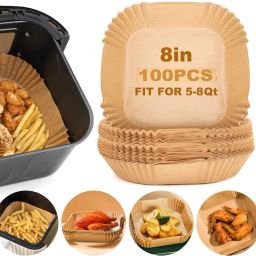Square Airfryer paper Liners 100PCS Non-stick 8 inch Airfryer Tray-image-93