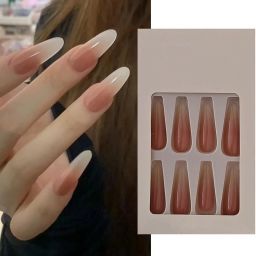 30 Pcs Long Almond Ombre Nude Press On Nails | Reusable Fake Nails with Glue & Nude-2