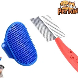 DOUBLE SIDE STEEL COMB & PALM GLOVES FOR DOGS & CAT(PACK OF 2) Plain/ Bristle Brushes for Dog & Cat, Horse-image-30