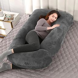 j-Shape Shaped Full Body Pregnancy Pillow with Removable Velvet Cover Polyester Fibre Solid, Stripes Pregnancy Pillow Pack of 1-image-84