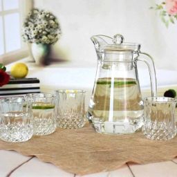 S1Store 1.3 Litter Round Design Jug And 225 Ml 6pcs Rajwadi Design Glass Tumbler Set Of 7, New Designer Water & Juice Jug Glass Set Jug Glass Set-picture-32
