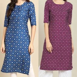 Pack of 2 Women Printed Crepe Straight Kurta-image-2