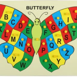 Wooden Colorful Alphabet ABC Butterfly Shape Knob Puzzle Educational Tray Puzzle Board for Kids Jigsaw Puzzle- Perfect pegged Puzzles for Kid Learning Alphabet for Toddler Ages 2+-image-48