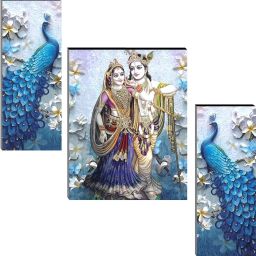 Set Of 3 Radha Krishna Wall Paintings For Home Décor Gift Items Digital Reprint 12 inch x 18 inch Painting-image-81