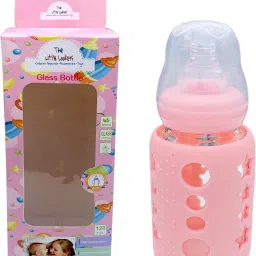 Glass Feeding Bottle for Newborns/Infants/Babies | With Silicone Warmer Cover ('PINK', 120 ML) - 120 ml-image-80