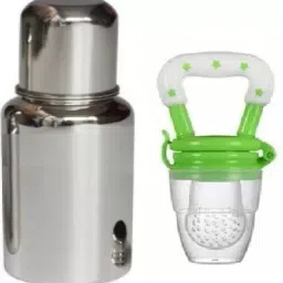 New Baby Fedding Utensils Combo of Milk bottle,Feeder,Teether for Baby Care. - Silicon, Stainless Steel-image-2