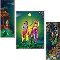 saf Krishna and Radha Art Panel – Vibrant Traditional Décor Spiritual Love Scene Digital Reprint 12 inch x 20 inch Painting-picture-2