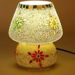 Glass Mushroom Shape Table Lamp Vintage Night Lamp, Side Lamps Light Decoration for Home ,Living Room, Bedroom Bedside, Mandir , Hall | Made in India Products Table Lamp (17 cm, Multicolor) Table Lamp-13