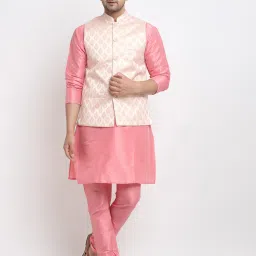 Men Pure Silk Kurta Churidar Ethnic Jacket Set-image-5