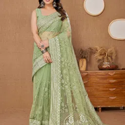VAIRAGEE Embellished Sequinned Net Saree image 2