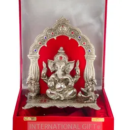 INTERNATIONAL GIFT Silver toned Religious Ganesha Idol With Beautiful Gift Box-image-98